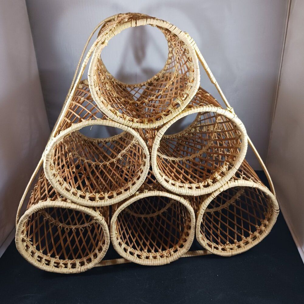 Wicker BOHO MCM Rattan Wine Rack (6 Bottles) - Picture 1 of 11